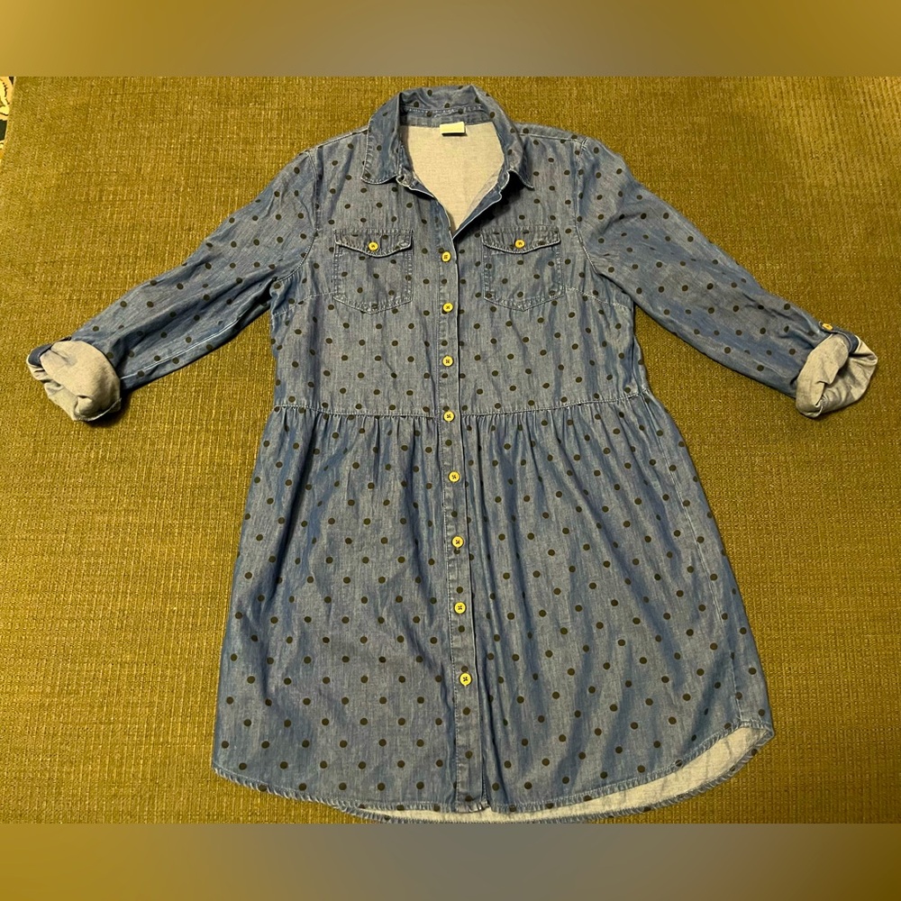 New Girl’s Chambray with Black Polka Dots Dress 14/16